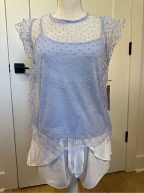 NWT IRIS Lavender Swiss Dot Sheer Mesh Flutter Sleeve Top – Size Small